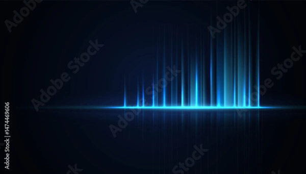 Fototapeta Abstract background with glowing blue vertical light rays and reflection on dark. Futuristic tech design for energy, data, or digital themes. vector eps10