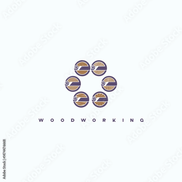 Fototapeta 
an illustration consisting of an image of a chisel plowing a tree and the inscription "woodworking"