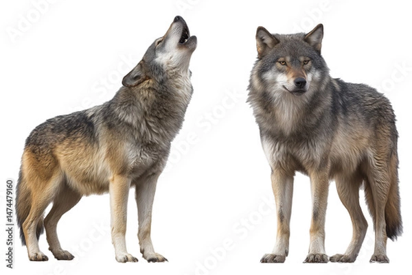 Obraz Two wolves, one howling and one standing forward
