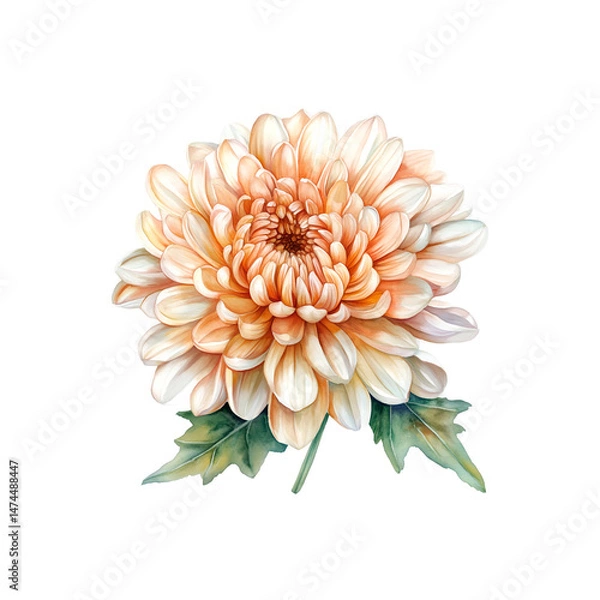 Fototapeta  watercolor chrysanthemum bloom with delicate petals isolate background