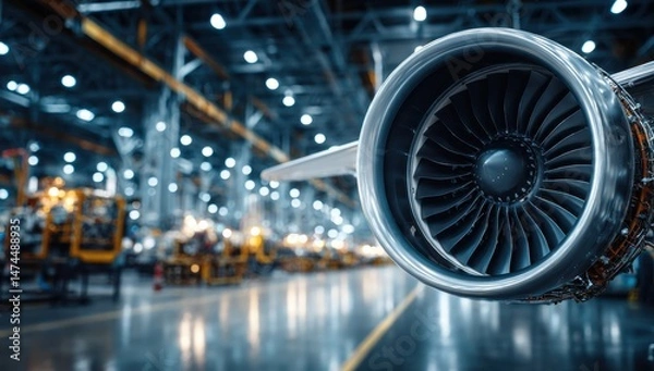 Fototapeta Airplane engine inside manufacturing factory setting