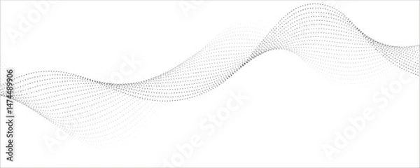 Fototapeta Flowing dots particles wave pattern 3D curve halftone black gradient curve shape isolated on white background. Vector in concept of technology, science, music, modern vector wave