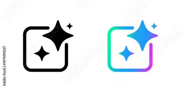 Fototapeta Artificial intelligence star logo generation, colored generate AI button, generated sign, chat with AI application, artificial intelligence online tool concept, command prompt to generate answer