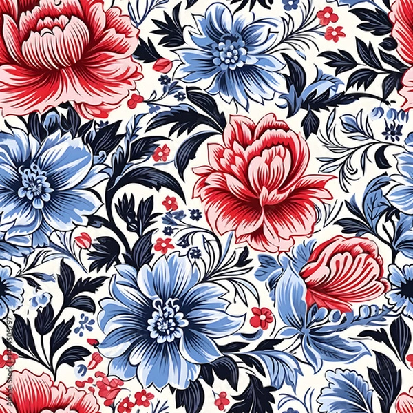 Fototapeta Romantic Flowers Seamless Pattern – Blush & Sage Green Floral Background