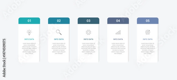 Obraz Modern minimalist elegant 5 steps editable infographic design template vector