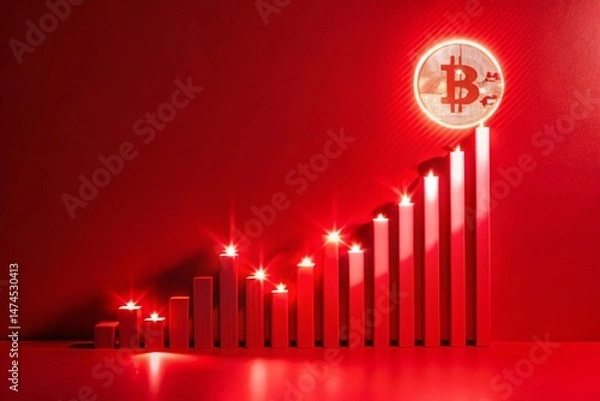 Fototapeta Low Light Crypto Success: Glowing Bitcoin Chart on Dark Background