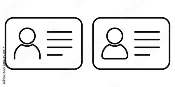 Obraz ID Card Icon Set – Employee, Driver License, and Identity Badge Symbols in Outline Style Vector