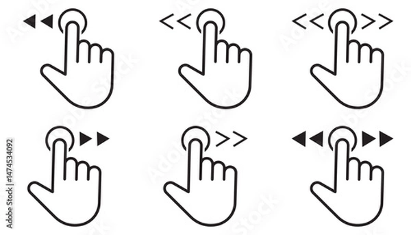 Obraz Swipe Gesture Icon Set – Touchscreen Flick and Scroll Symbols for Design in Minimal Style