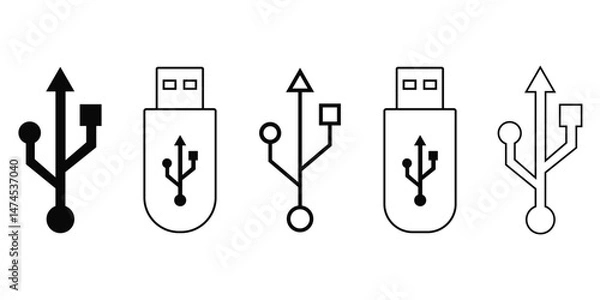 Obraz USB Flash Drive Icon Set – Vector Symbol of USB Stick, Flash Disk,
 and Storage Device Isolated on White Background