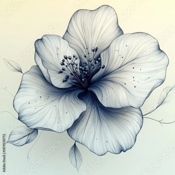 Fototapeta thin vector flower with black contour lines