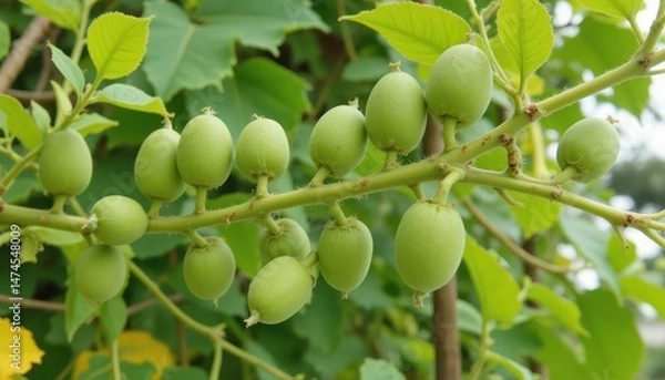 Fototapeta more pods form along secondary branches, showing the plant's full reproductive stage. each pod varies slightly in size