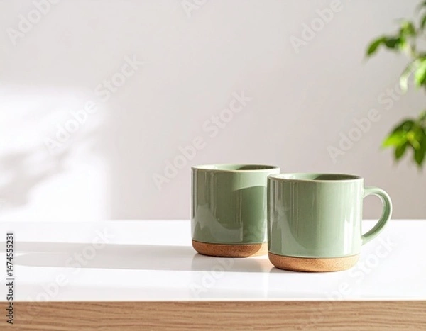Fototapeta 美しいテーブルの上のマグカップ