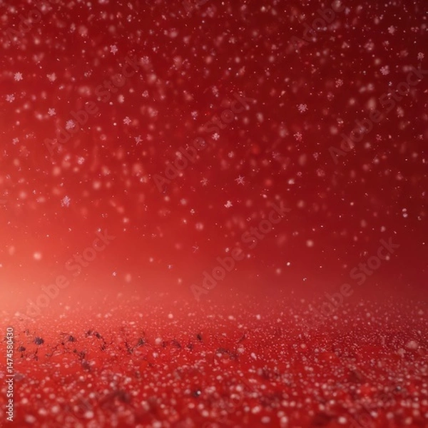 Fototapeta Numerous tiny snowflakes falling on a vibrant red ombre backdrop , design background, illustration background