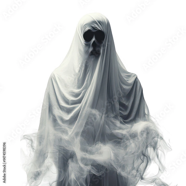 Fototapeta Eerie ghost covered in sheet on transparent background