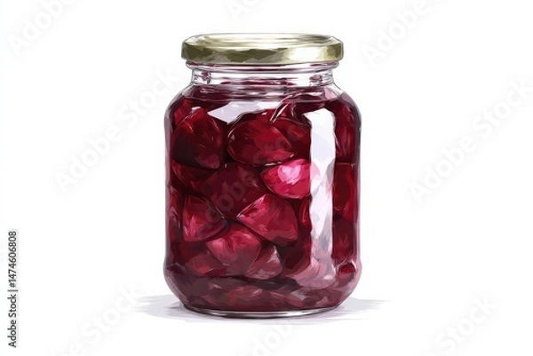 Fototapeta Glass jar filled with pickled beets, a vibrant pop of color.