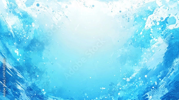 Fototapeta 水彩画　青色　絵の具　水　波　背景素材　generative ai