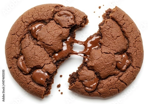 Obraz A broken chocolate cookie with melting chocolate inside