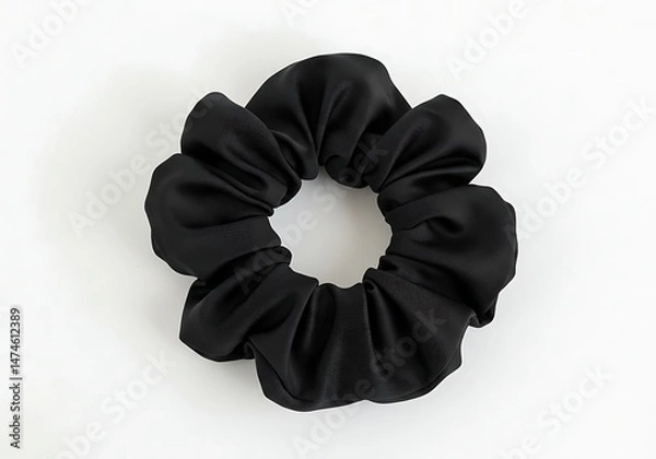 Obraz A black scrunchie on a white surface close up view