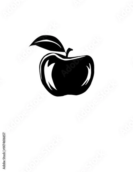 Obraz  Black and White Apple Silhouette Icon – Minimal Fruit Design