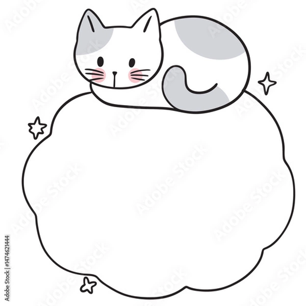 Obraz Cute and fun cartoon doodle cat lines text box.