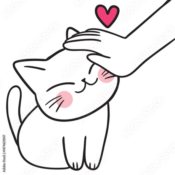 Obraz Cute cartoon lines of a fat cat with a funny face doodle.