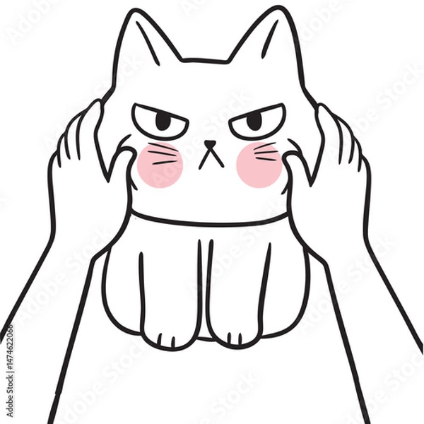 Obraz Cute cartoon lines of a fat cat with a funny face doodle.