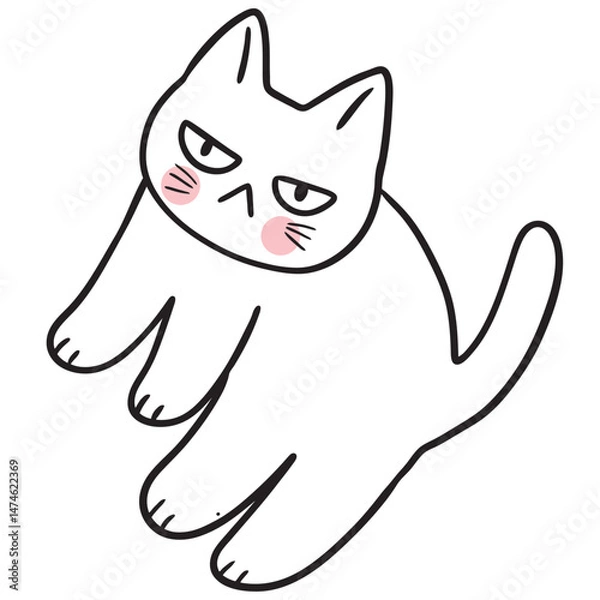Obraz Cute cartoon lines of a fat cat with a funny face doodle.