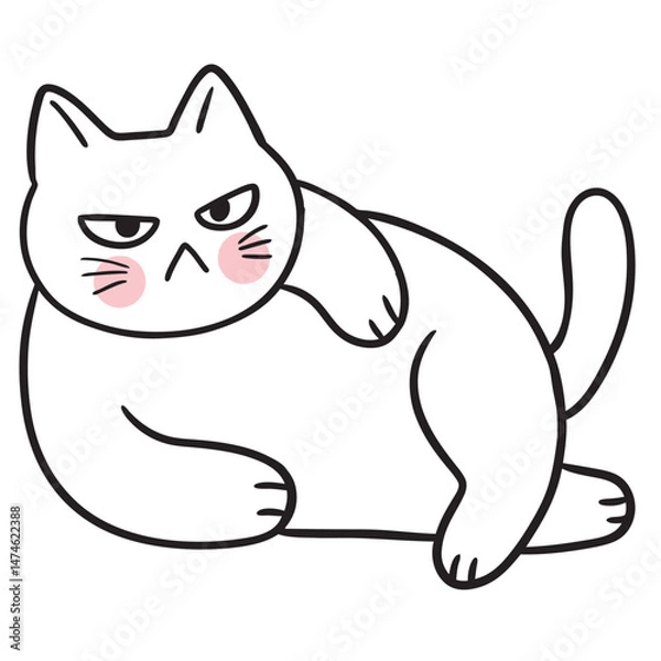 Obraz Cute cartoon lines of a fat cat with a funny face doodle.