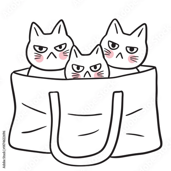 Obraz Cute cartoon lines of a fat cat with a funny face doodle.