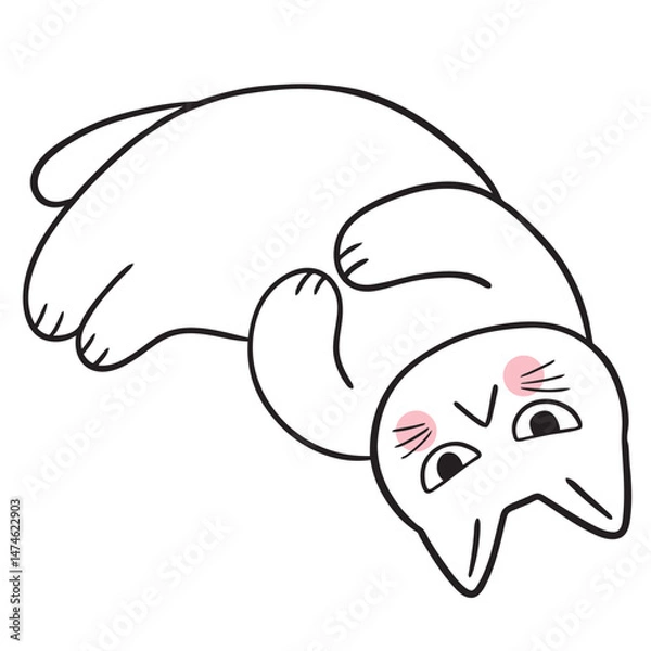 Obraz Cute cartoon lines of a fat cat with a funny face doodle.