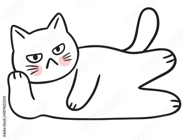 Obraz Cute cartoon lines of a fat cat with a funny face doodle.