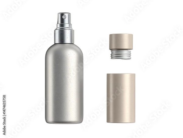 Fototapeta Metal spray bottle and cap, isolated on white background.