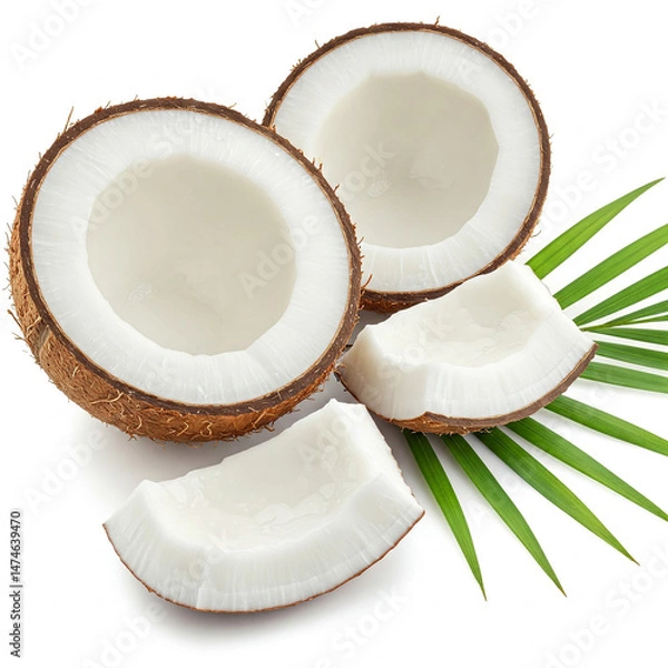 Fototapeta coconut pieces with leaves