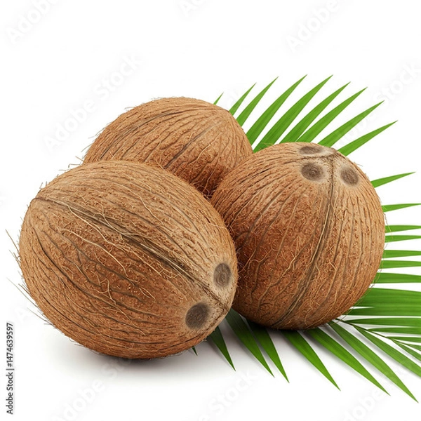 Fototapeta coconut pieces with leaves