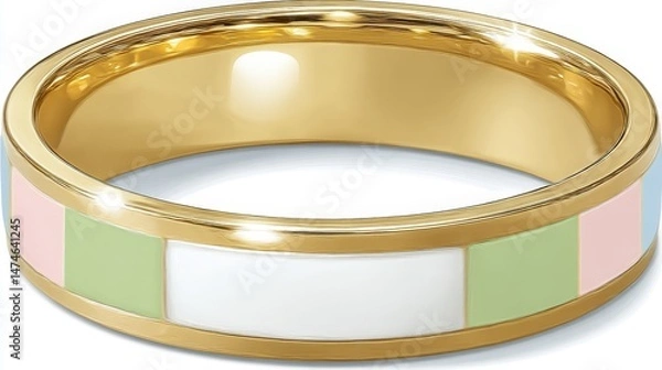 Fototapeta Elegant Gold Ring with Colorful Enamel Inlay Featuring Pastel Shades and Polished Finish