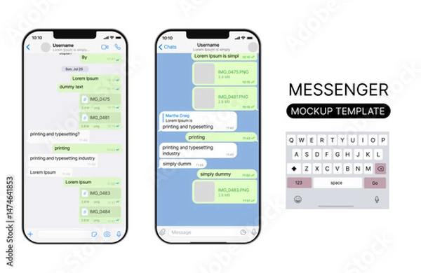 Fototapeta Vector chatting screen in mobile communication illustration. Chat app template. Modern realistic white and black smartphone. Social network concept. Vector.