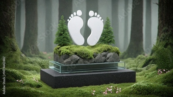 Fototapeta Artistic Representation of Footprints Surrounded by Nature with a Calm Forest Background