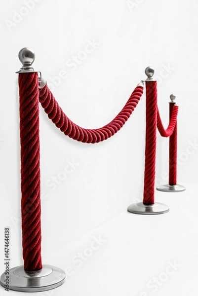Fototapeta Red Rope Barrier with Silver Posts