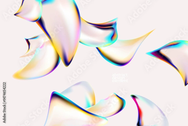 Obraz 3D Holographic liquid shapes. Colorful iridescent bubble on white background. Abstract vector frame.