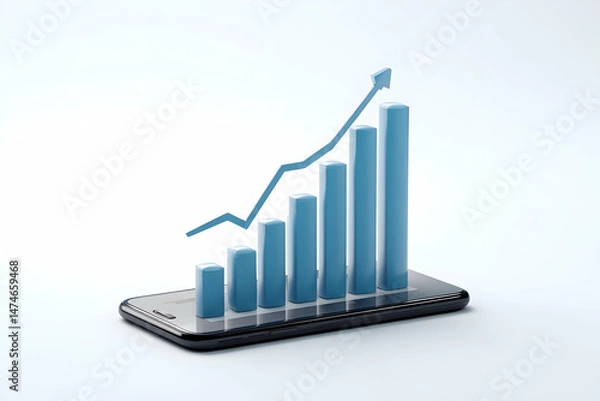Fototapeta Trendy graphic display of growing data on a mobile device.