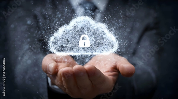 Fototapeta Secure cloud data held in protective hands.