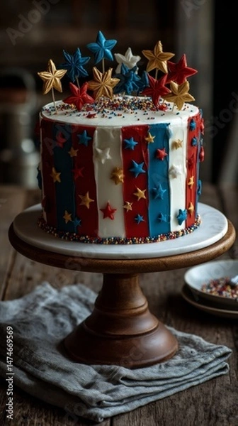 Obraz photo of 4th of july cake stars stripes usa flag