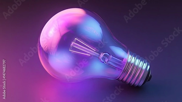 Fototapeta Close up of a light bulb with purple and blue hues on a dark background creating a soft glow effect