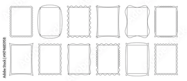 Fototapeta Frame thin line, simple border icon, rectangle shape vintage box, minimal black decoration element editable stroke. Geometry retro outline banner set isolated on white bg. Classic vector illustration