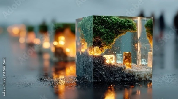 Obraz surreal world with abstract cube background generative ai,stock photo