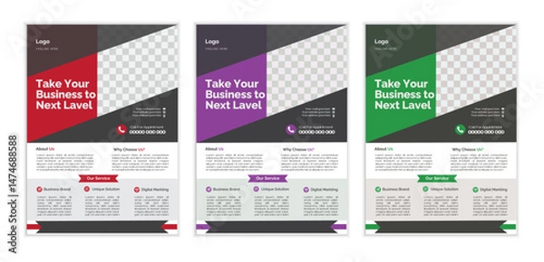 Fototapeta  a bundle of 3 templates business flyer design, in blue color, and modern design,marketing,medical proposal, promotion, advertise, publication and editable vector template design