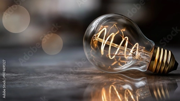 Fototapeta Glowing light bulb on a dark background as a symbol of brainstorming and idea generation.Based on Generative AI