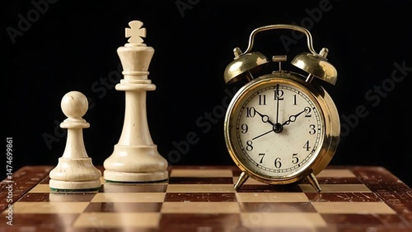 Fototapeta chess game with clock on board







