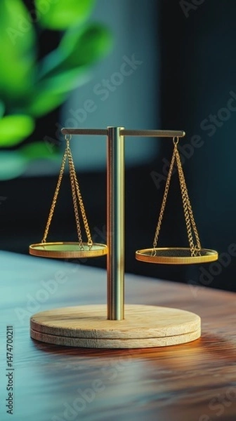 Fototapeta A traditional scale displayed on a table representing balance, justice, and financial equilibrium concepts