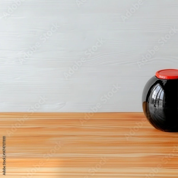 Fototapeta Elegant black vase placed on a rustic wooden table creating a sophisticated and modern atmosphere